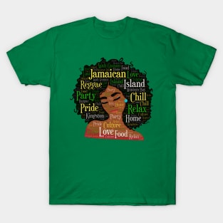 Jamaican Woman Words in Afro T-Shirt